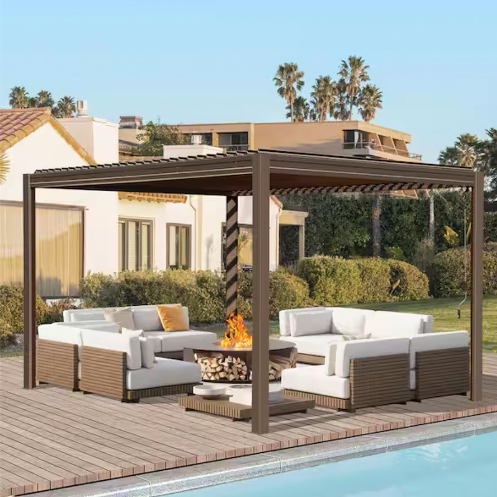 Brown Aluminum Metal Louvered Pergola