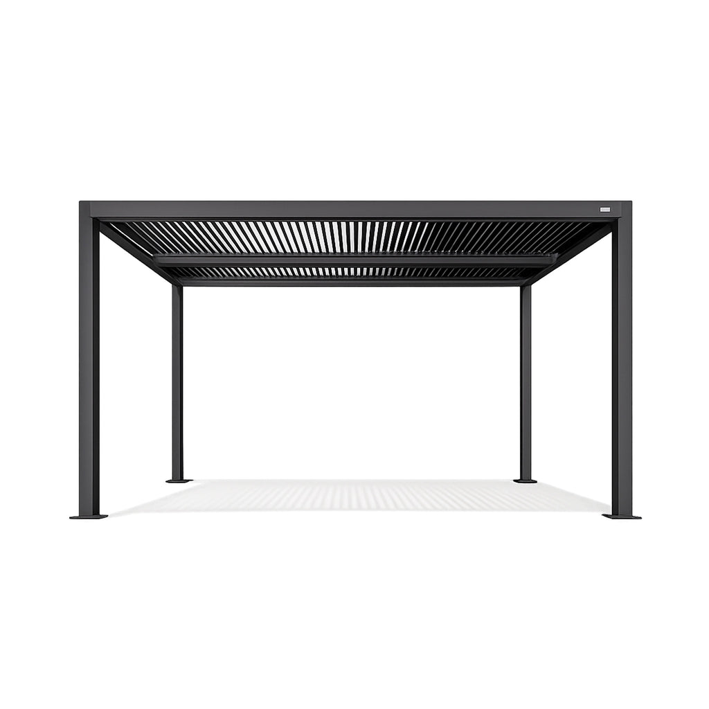 Gray Aluminum Frame Outdoor Hardtop Louvered Pergola with Adjustable Sunshade Roof and In-Built Gutter