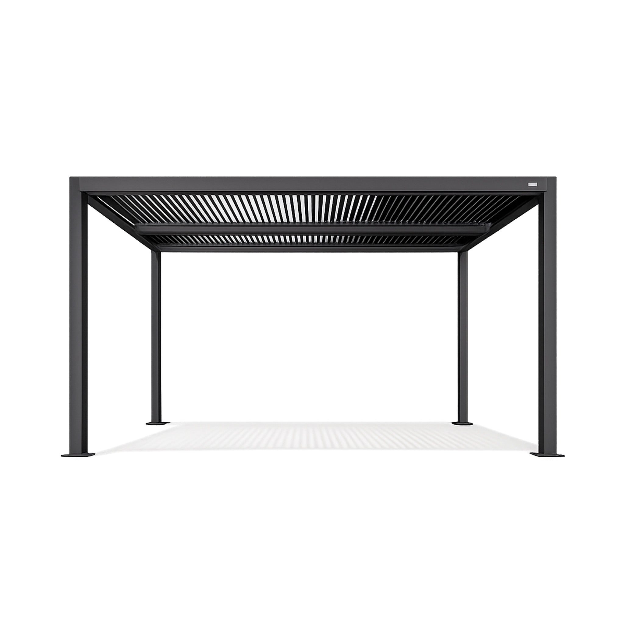 Gray Aluminum Frame Outdoor Hardtop Louvered Pergola with Adjustable Sunshade Roof and In-Built Gutter