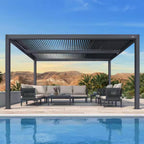 Gray Aluminum Frame Outdoor Hardtop Louvered Pergola with Adjustable Sunshade Roof and In-Built Gutter
